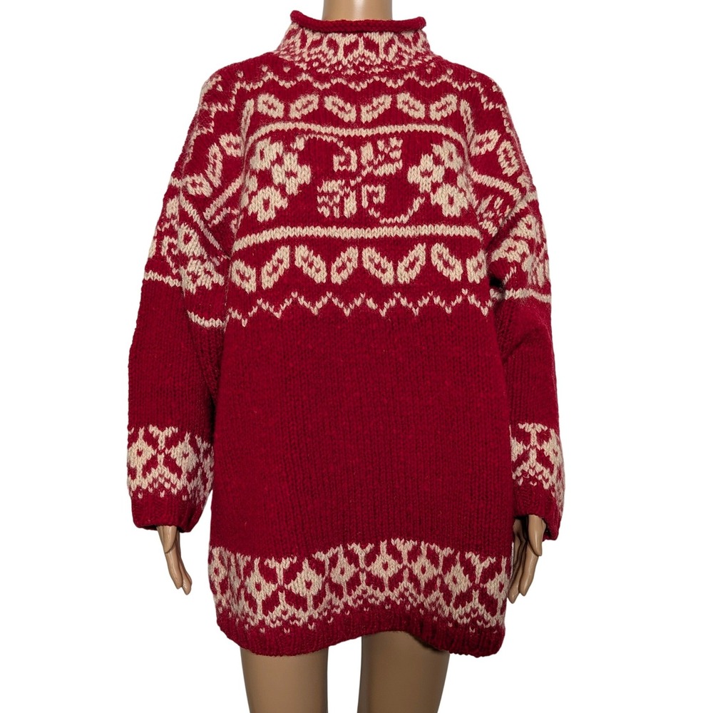 Vintage Express Tricot Wool Nordic Fair Isle Chunky Knit Mock Neck Sweater M